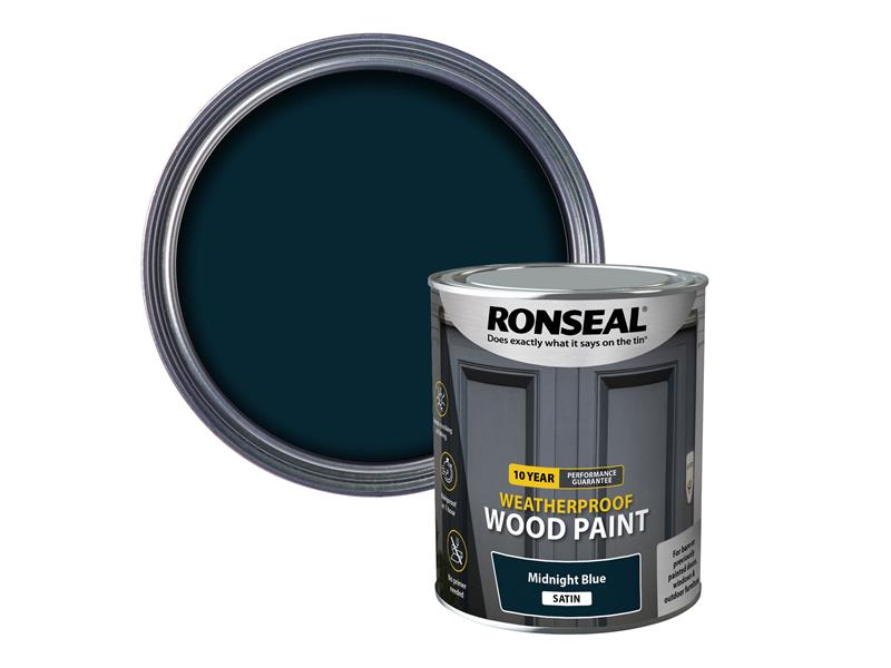 Ronseal 10 Year Weatherproof Wood Paint Midnight Blue Satin 750ml RSL38788