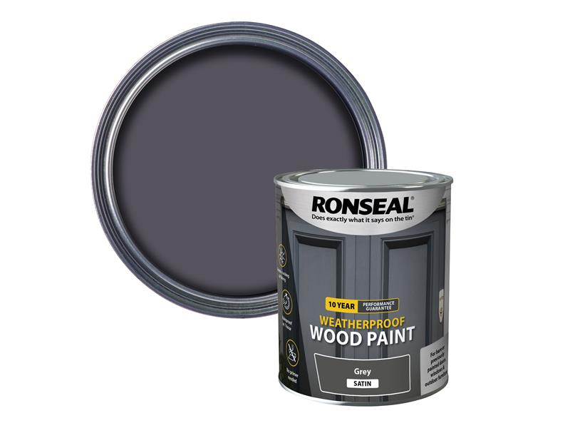 Ronseal 10 Year Weatherproof Wood Paint Grey Satin 750ml RSL38789