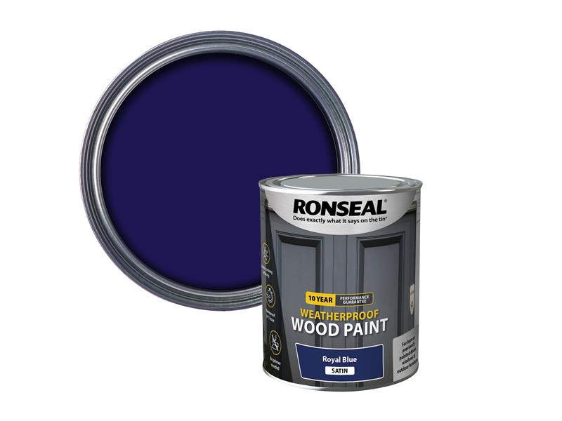 Ronseal 10 Year Weatherproof Wood Paint Royal Blue Satin 750ml RSL39397