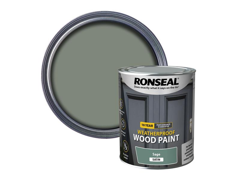 Ronseal 10 Year Weatherproof Wood Paint Sage Satin 750ml RSL39398