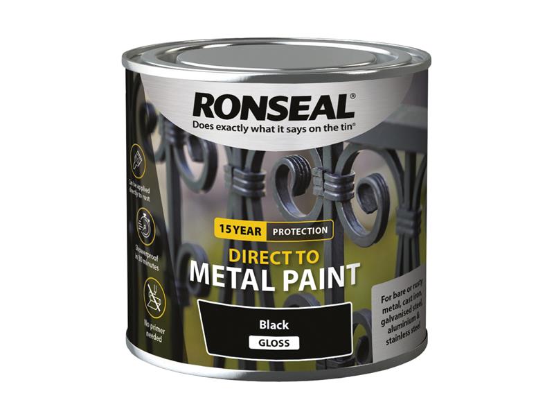 Ronseal Direct to Metal Paint Black Gloss 250ml RSLDTMBG250