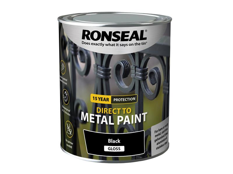 Ronseal Direct to Metal Paint Black Gloss 750ml RSLDTMBG750