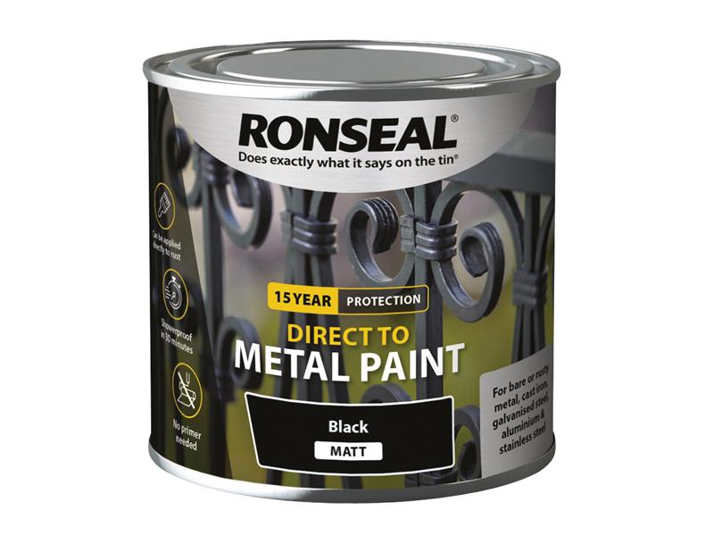 Ronseal Direct to Metal Paint Black Matt 250ml RSLDTMBM250