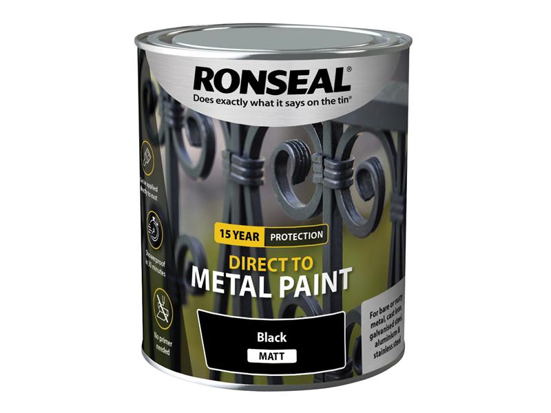 Ronseal Direct to Metal Paint Black Matt 750ml RSLDTMBM750