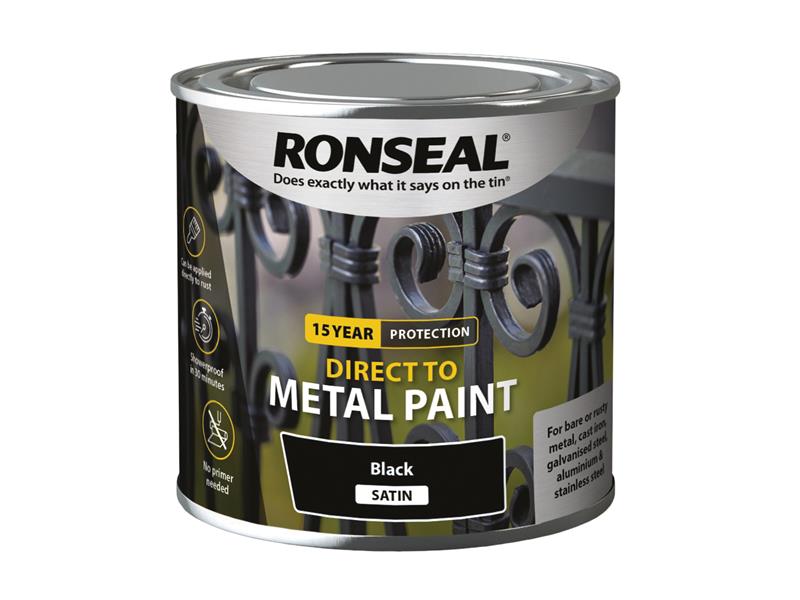 Ronseal Direct to Metal Paint Black Satin 250ml RSLDTMBS250