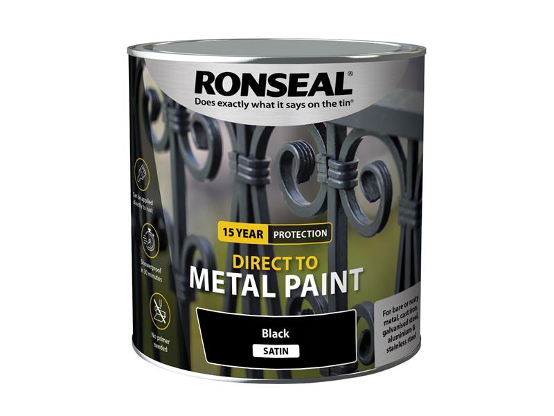 Ronseal Direct to Metal Paint Black Satin 2.5 litre RSLDTMBS25L