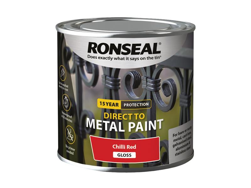 Ronseal Direct to Metal Paint Chilli Red Gloss 250ml RSLDTMCRG250