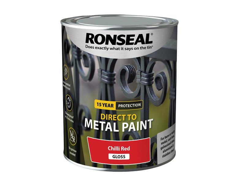 Ronseal Direct to Metal Paint Chilli Red Gloss 750ml RSLDTMCRG750