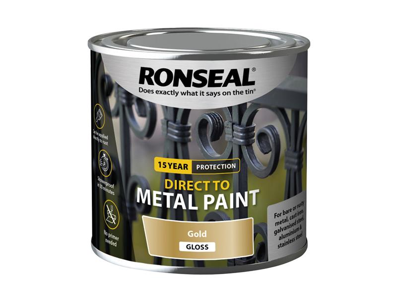 Ronseal Direct to Metal Paint Gold Gloss 250ml RSLDTMGG250