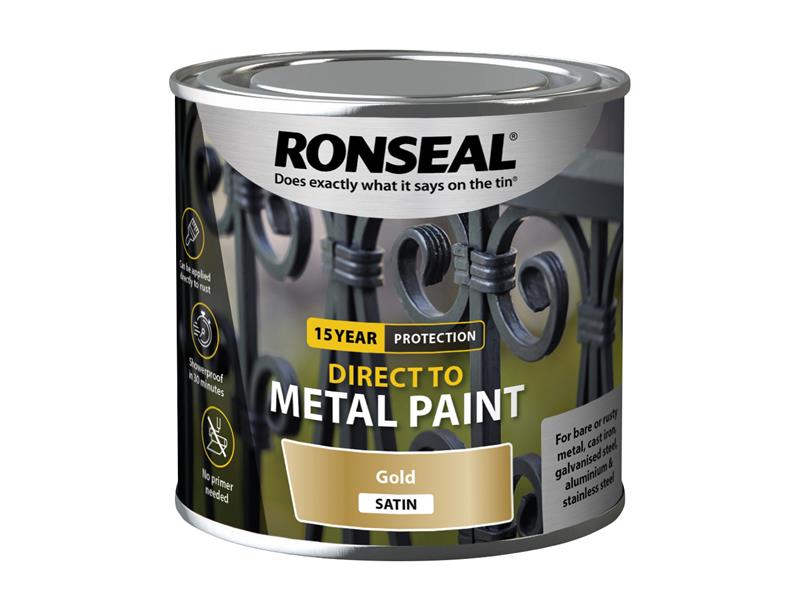 Ronseal Direct to Metal Paint Gold Satin 250ml RSLDTMGS250