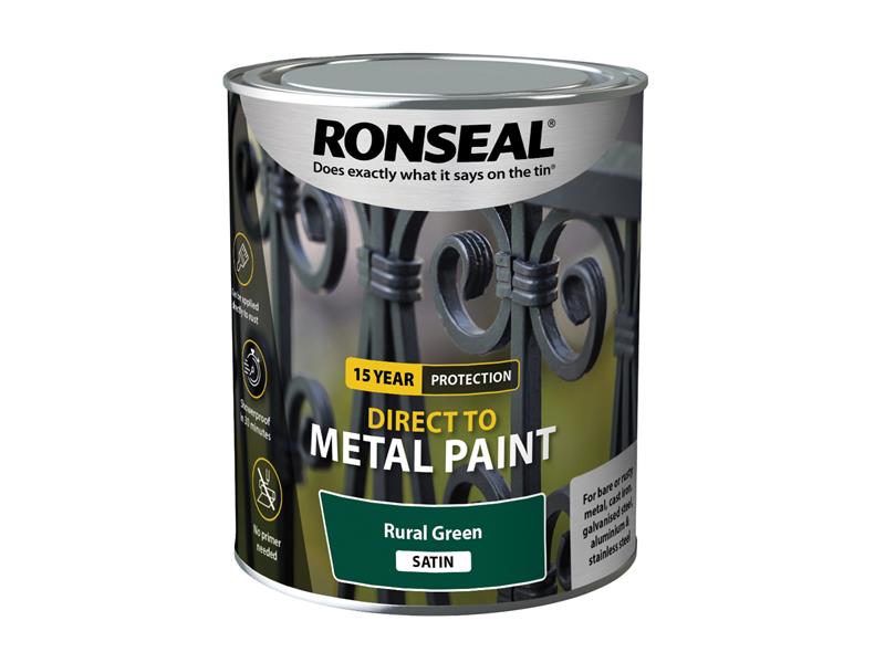 Ronseal Direct to Metal Paint Rural Green Satin 750ml RSLDTMRGS750