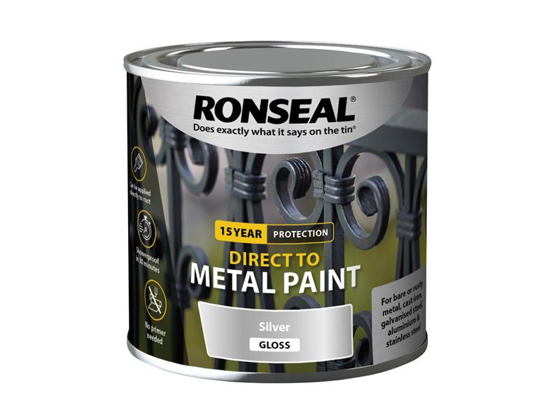 Ronseal Direct to Metal Paint Silver Gloss 250ml RSLDTMSG250