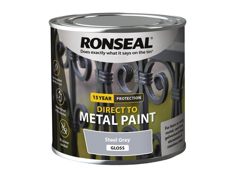 Ronseal Direct to Metal Paint Steel Grey Gloss 250ml RSLDTMSGG250