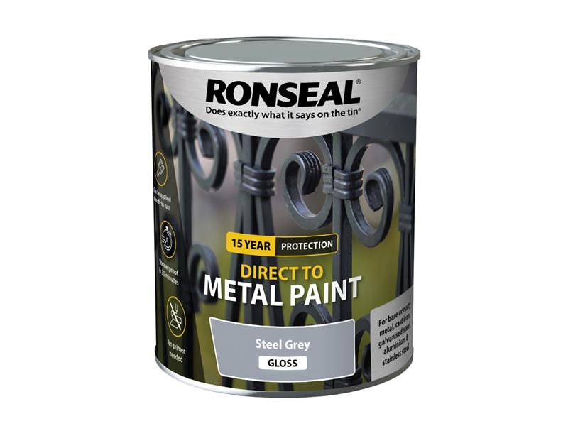 Ronseal Direct to Metal Paint Steel Grey Gloss 750ml RSLDTMSGG750