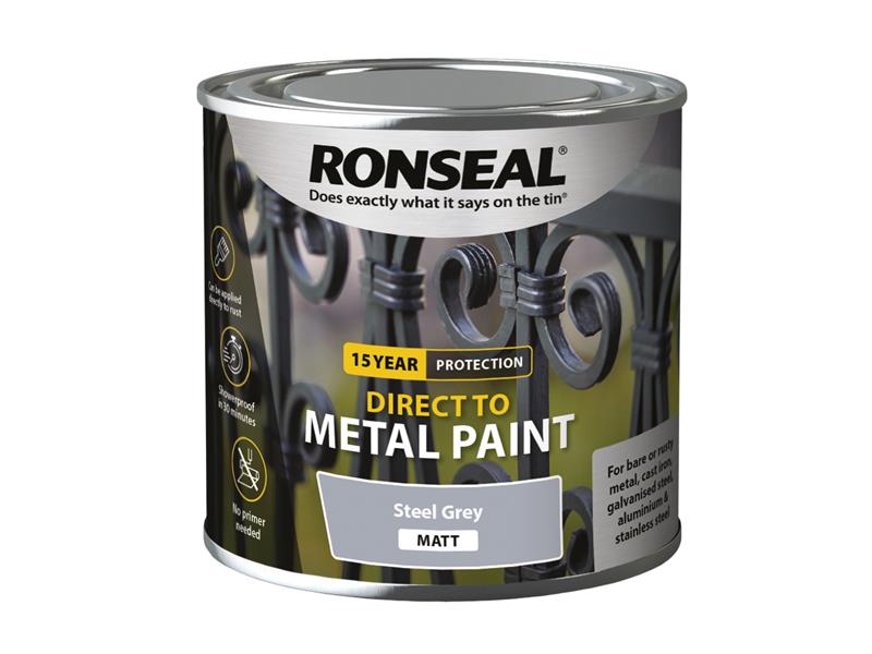 Ronseal Direct to Metal Paint Steel Grey Matt 250ml RSLDTMSGM250