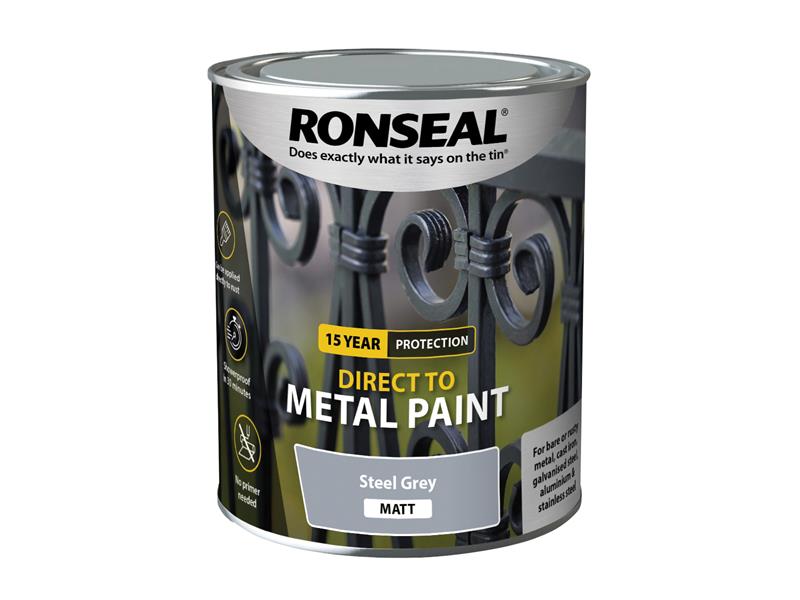 Ronseal Direct to Metal Paint Steel Grey Matt 750ml RSLDTMSGM750