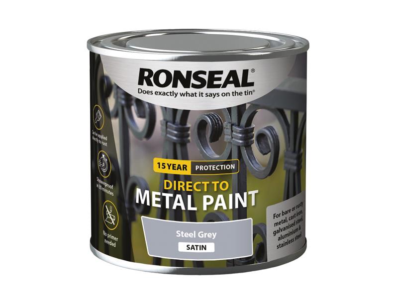 Ronseal Direct to Metal Paint Steel Grey Satin 250ml RSLDTMSGS250