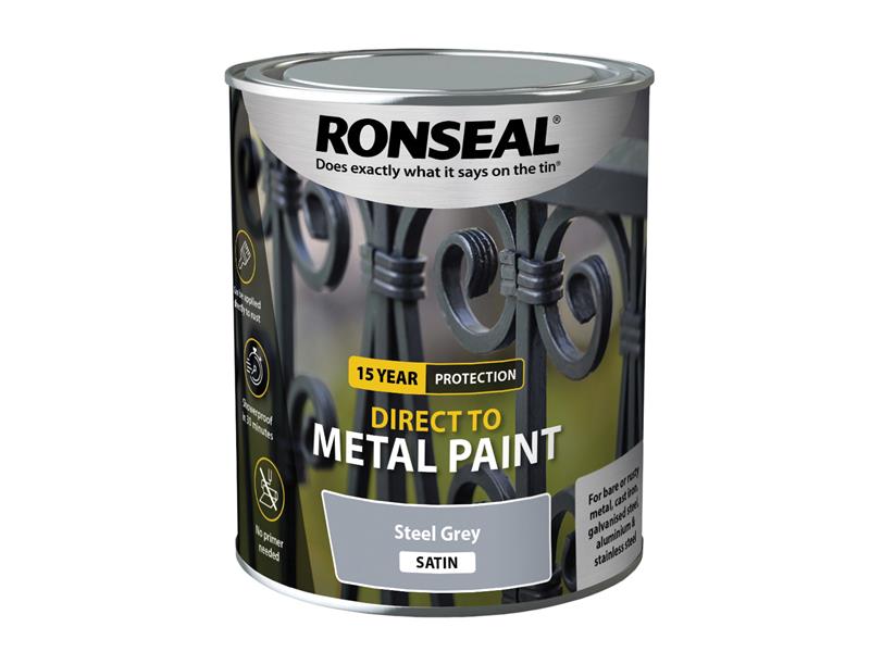 Ronseal Direct to Metal Paint Steel Grey Satin 750ml RSLDTMSGS750