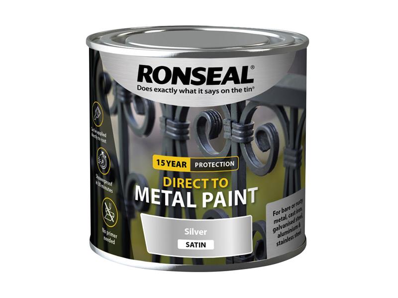 Ronseal Direct to Metal Paint Silver Satin 250ml RSLDTMSS250