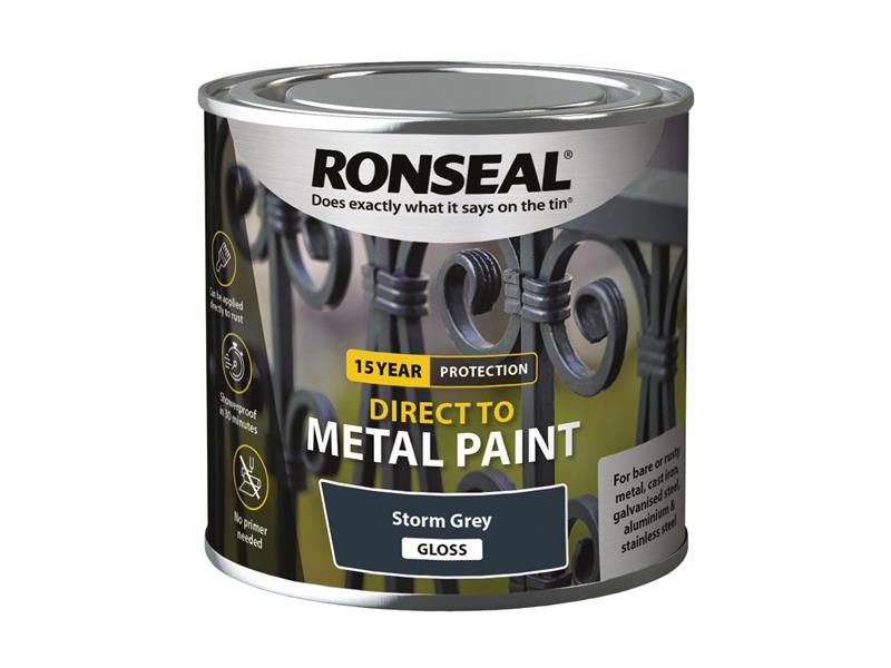 Ronseal Direct to Metal Paint Storm Grey Gloss 250ml RSLDTMSTG250