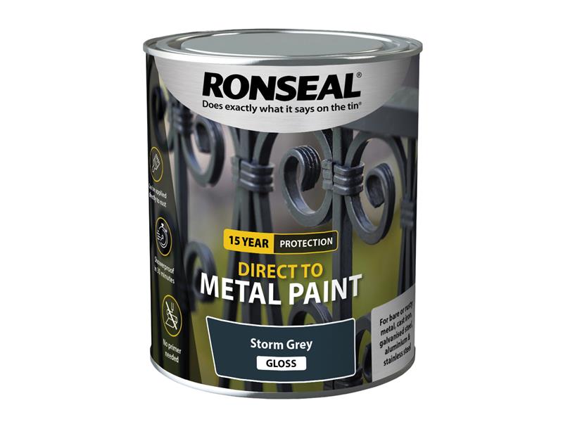 Ronseal Direct to Metal Paint Storm Grey Gloss 750ml RSLDTMSTG750