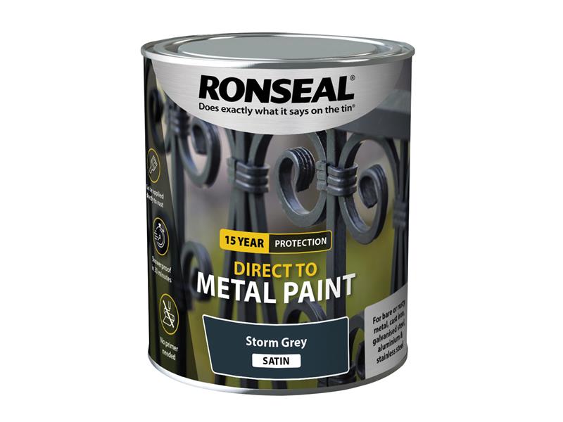 Ronseal Direct to Metal Paint Storm Grey Satin 750ml RSLDTMSTS750