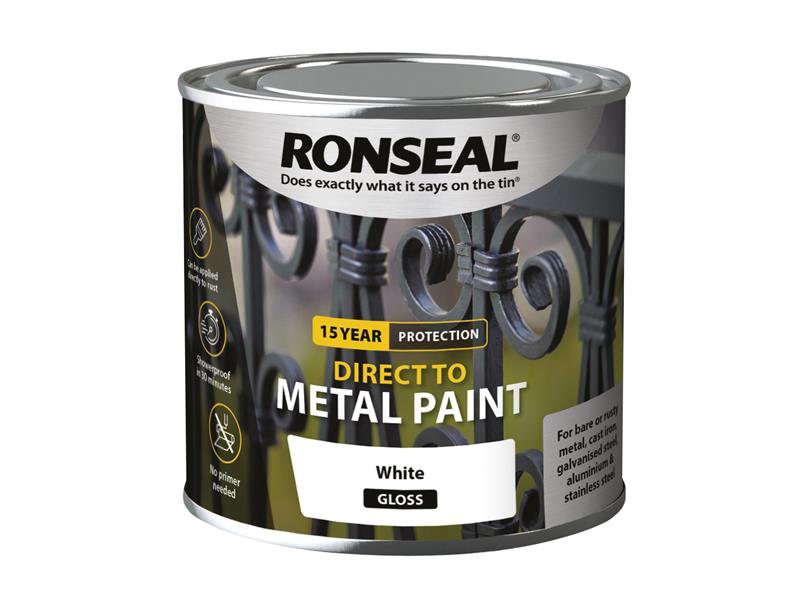 Ronseal Direct to Metal Paint White Gloss 250ml RSLDTMWG250