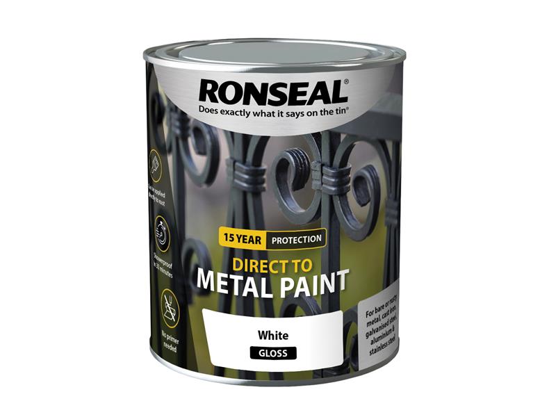 Ronseal Direct to Metal Paint White Gloss 750ml RSLDTMWG750