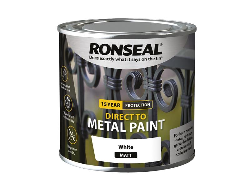 Ronseal Direct to Metal Paint White Matt 250ml RSLDTMWM250