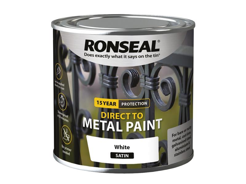 Ronseal Direct to Metal Paint White Satin 250ml RSLDTMWS250