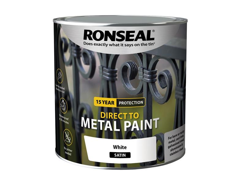 Ronseal Direct to Metal Paint White Satin 2.5 litre RSLDTMWS25L