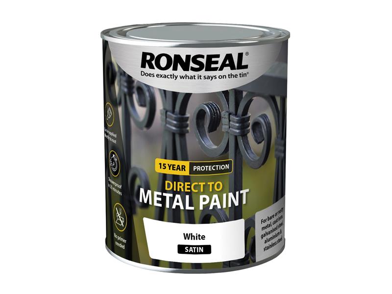 Ronseal Direct to Metal Paint White Satin 750ml RSLDTMWS750