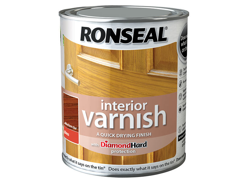 Ronseal Interior Varnish Quick Dry Gloss Medium Oak 250ml RSLINGMO250