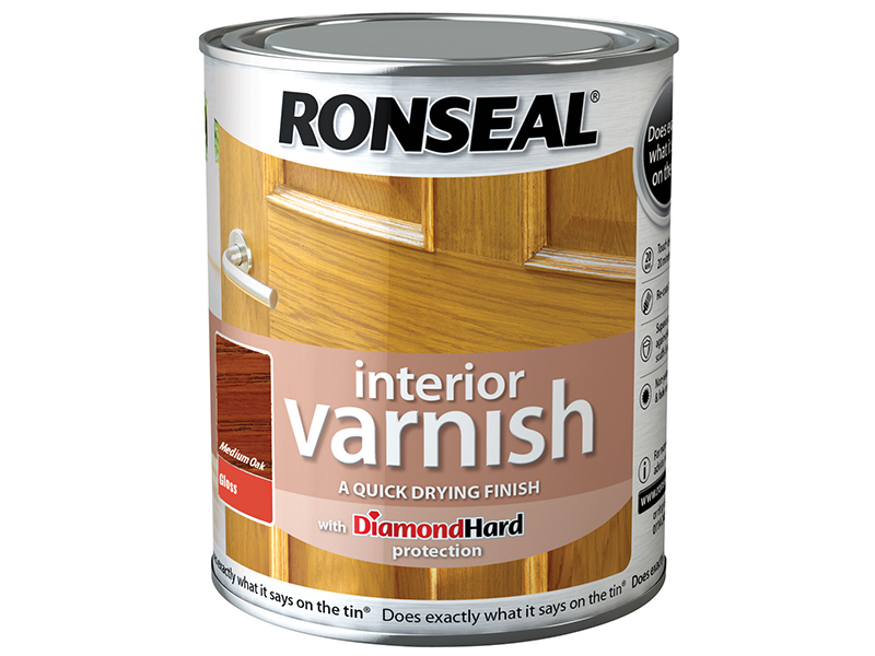 Ronseal Interior Varnish Quick Dry Gloss Medium Oak 750ml RSLINGMO750