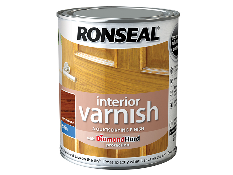 Ronseal Interior Varnish Quick Dry Satin Medium Oak 750ml RSLIVSMO750