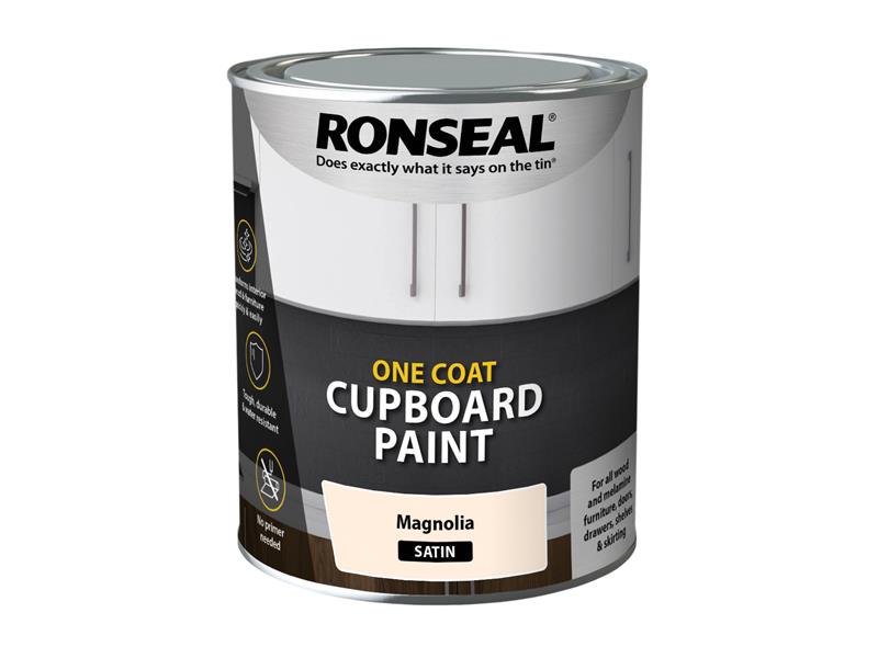 Ronseal One Coat Cupboard Paint Magnolia Satin 750ml RSLOCCMS750