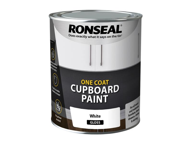 Ronseal One Coat Cupboard Paint White Gloss 750ml RSLOCCWG750