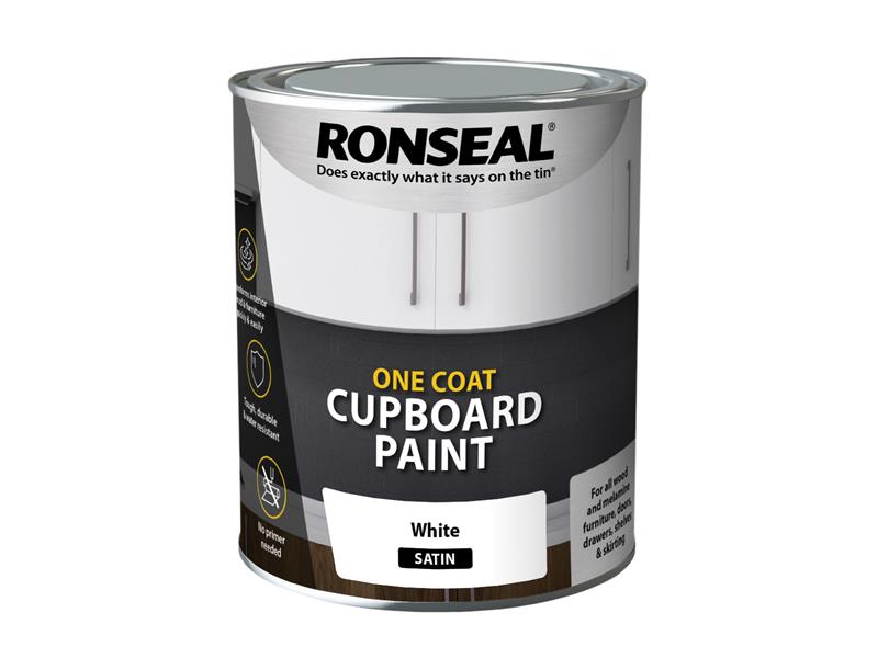 Ronseal One Coat Cupboard Paint White Satin 750ml RSLOCCWS750