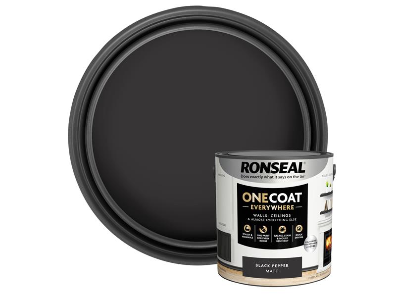 Ronseal One Coat Everywhere Interior Paint Black Pepper Matt 2.5 litre RSLOCEBPM25L