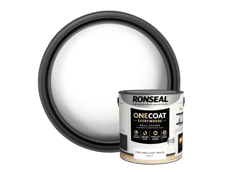 Ronseal One Coat Everywhere Interior Paint Pure Brilliant White Matt 2.5 litre RSLOCEBWM25L