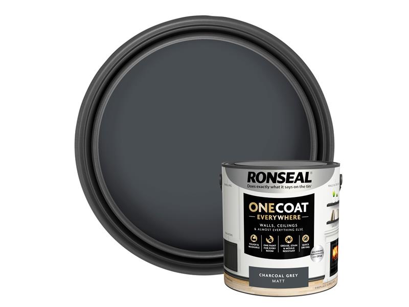 Ronseal One Coat Everywhere Interior Paint Charcoal Grey Matt 2.5 litre RSLOCECGM25L