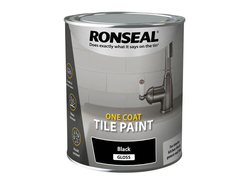 Ronseal One Coat Tile Paint Black Gloss 750ml RSLOCTPBG750