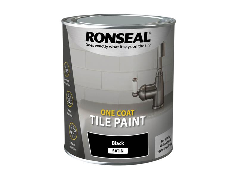 Ronseal One Coat Tile Paint Black Satin 750ml RSLOCTPBS750