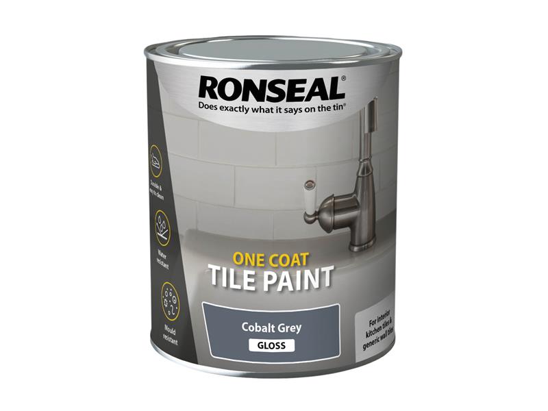 Ronseal One Coat Tile Paint Cobalt Grey Gloss 750ml RSLOCTPGG750