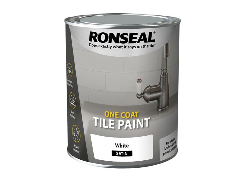 Ronseal One Coat Tile Paint White Satin 750ml RSLOCTPWS750