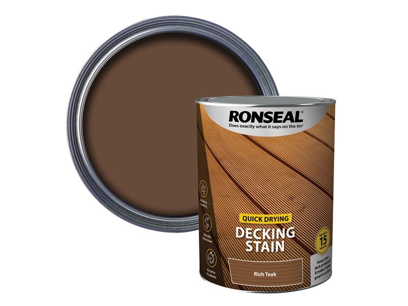 Ronseal Quick Drying Decking Stain Rich Teak 5 litre RSLQDDSRT5L