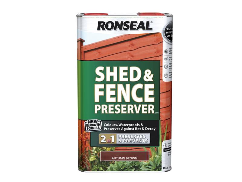 Ronseal Shed &amp; Fence Preserver Autumn Brown 5 litre RSLSFAB5L