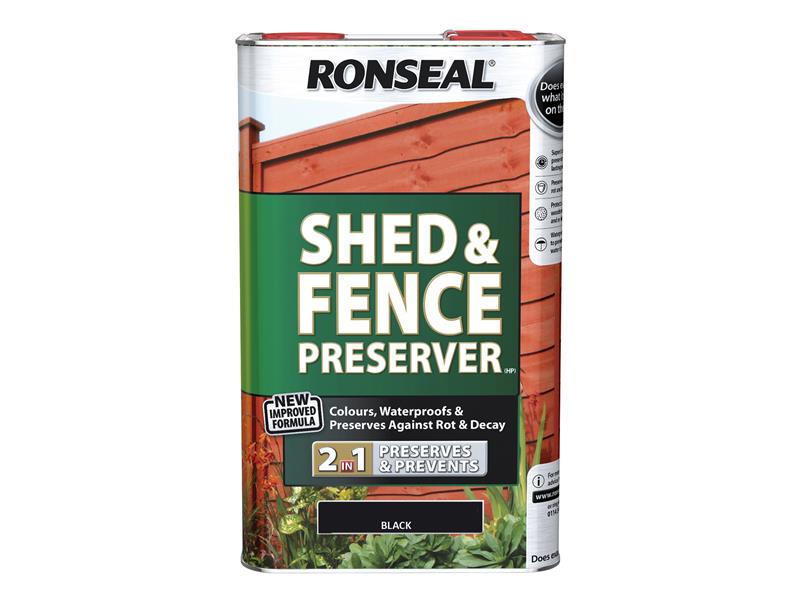 Ronseal Shed &amp; Fence Preserver Black 5 litre RSLSFB5L