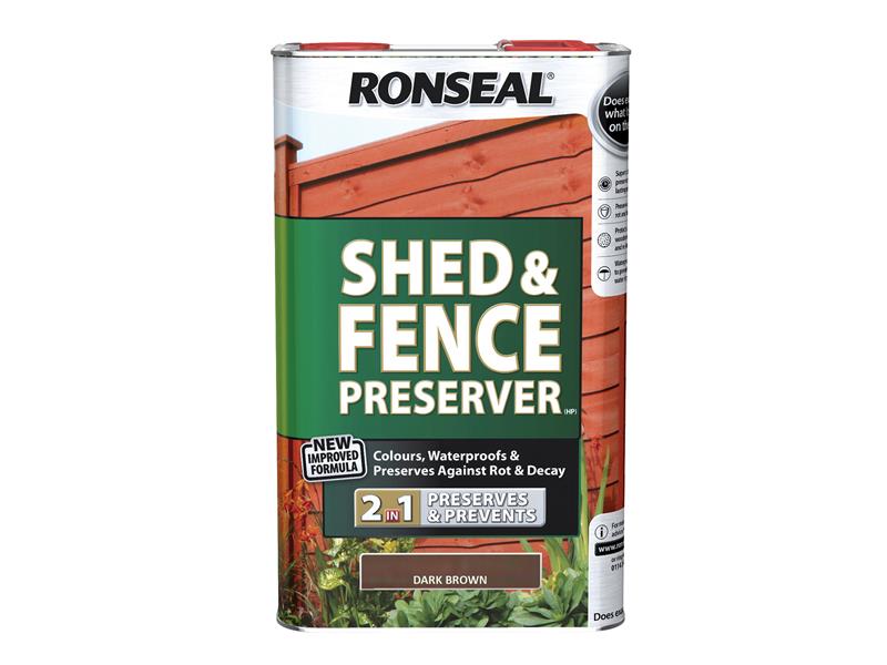 Ronseal Shed &amp; Fence Preserver Dark Brown 5 litre RSLSFDB5L