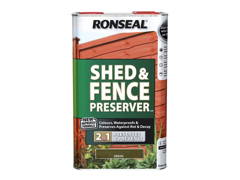 Ronseal Shed &amp; Fence Preserver Green 5 litre RSLSFG5L